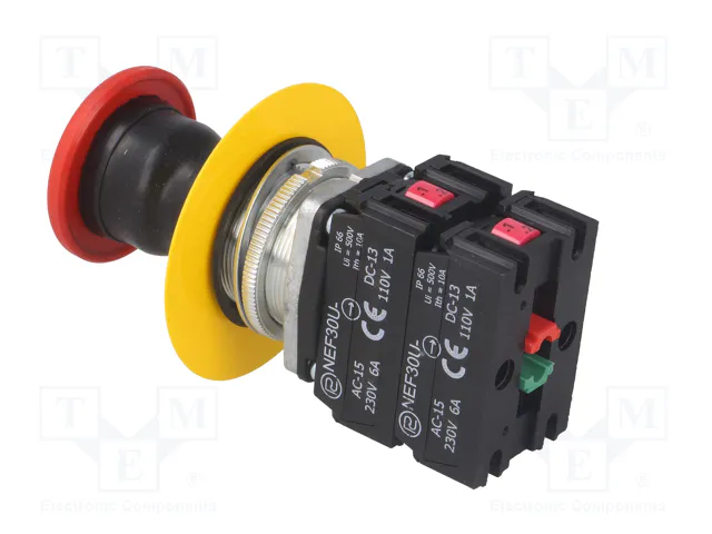 PROMET Interruptor de emergencia rojo NEF30 30mm NC x2 + NA x2 PROMET Interruptor de emergencia rojo NEF30 30mm NC x2 + NA x2
