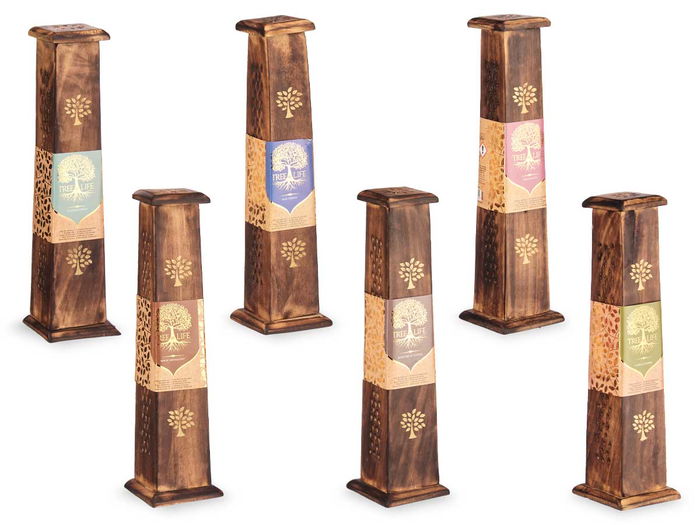 Acorde Caja Vertical de Madera para 10 Barras de Incienso, Surtido 6 Aromas (Frutos Silvestres, Luz de Luna, etc), 8x31x8 cm (Set de 12)