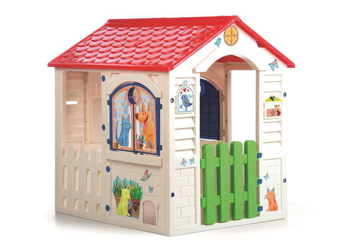 Chicos Casa Country Cottage con Hueco para Mascotas y Puerta Efecto Madera, para Niños de 3 a 5 Años, Dimensiones 84x103x104 cm