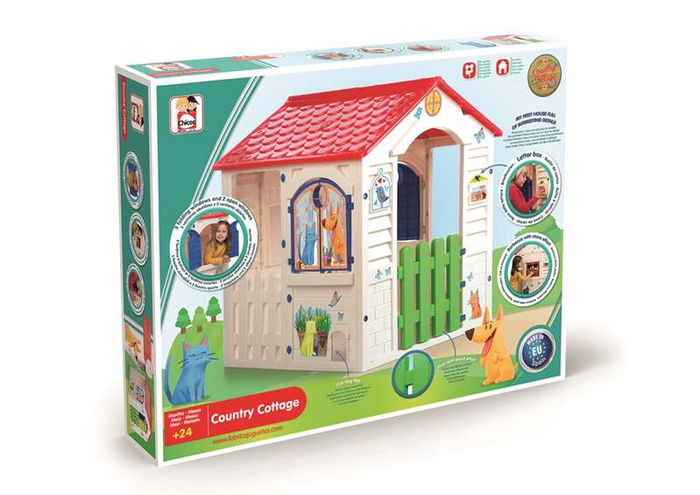Chicos Casa Country Cottage con Hueco para Mascotas y Puerta Efecto Madera, para Niños de 3 a 5 Años, Dimensiones 84x103x104 cm