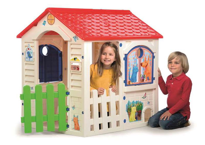 Chicos Casa Country Cottage con Hueco para Mascotas y Puerta Efecto Madera, para Niños de 3 a 5 Años, Dimensiones 84x103x104 cm