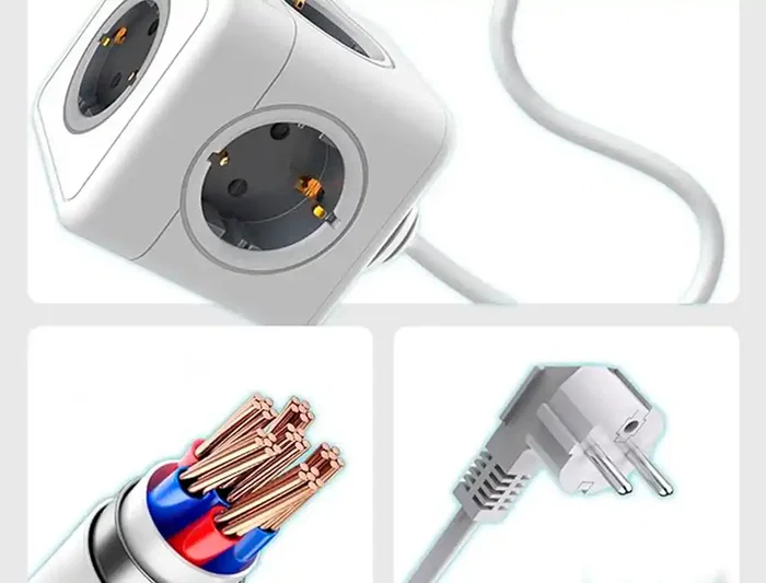 Q-Connect Regleta de Cubo Enchufe Multiple Power Cube 5 en 1, 5 Tomas de Corriente, Cable de 1.4 m, 75x75x112 mm, 250V 16A 3680W, Certificaciones CE y ROHS