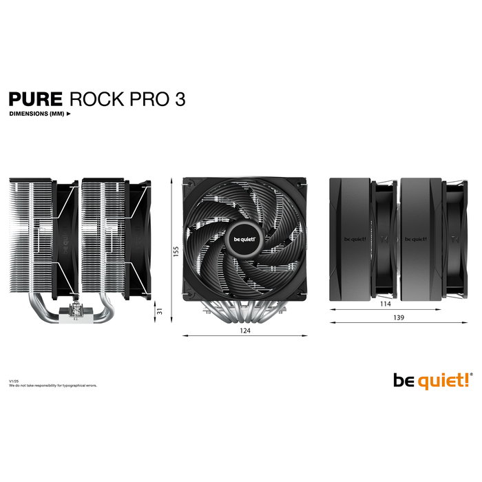 Be Quiet! Pure Rock Pro 3 Refrigerador de Aire para CPU, Plata, 2 Ventiladores de 120 mm, TDP 250W, Compatible Intel LGA 1150/1151/1155/1200/1700/1851 y AMD AM4/AM5