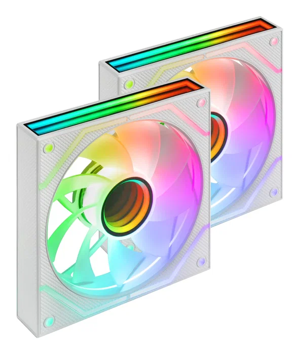 Mars Gaming Kit 2 Ventiladores PC ARGB MF-3DPROX2R Blanco, Reverse Blade, 120mm, PWM, FDB, 12 dB, 600-1600 RPM, Triple Infinity Mirror, Sincronización RGB