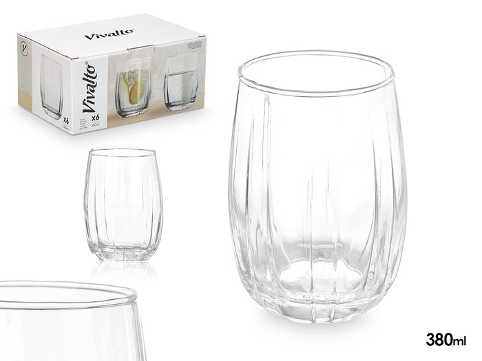 Vivalto Vaso Rayas Transparente 380 ml - 6.8 x 11 x 6.8 cm (Set de 24) Vivalto Vaso Rayas Transparente 380 ml - 6.8 x 11 x 6.8 cm (Set de 24)