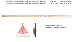 SIFER Mango de Madera Barnizada para Rastrillo de Jardín 1200x28 Punta