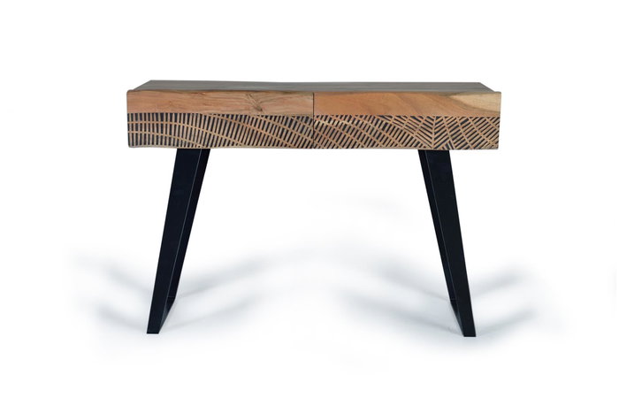 Giner Y Colomer Consola de Acacia con Cajones y Pies de Metal, 110 cm Natural