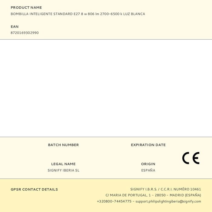 Philips Bombilla LED Inteligente E27 8W 806 lm 2700-6500K Luz Blanca Wifi Regulable