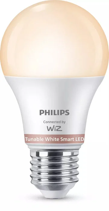 Philips Bombilla LED Inteligente Wi-Fi/Bluetooth, Forma A60 Esmerilada E27 8W, Luz Blanca 2700K, Clase F, Referencia 8720169302990