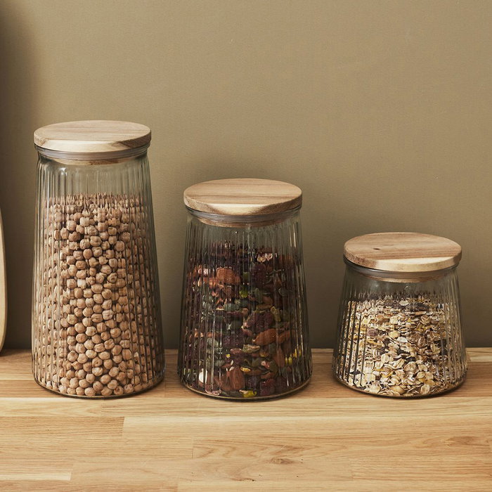 Home Deco Factory Bote Con Tapa Acacia 950 Ml Cocooning Vidrio