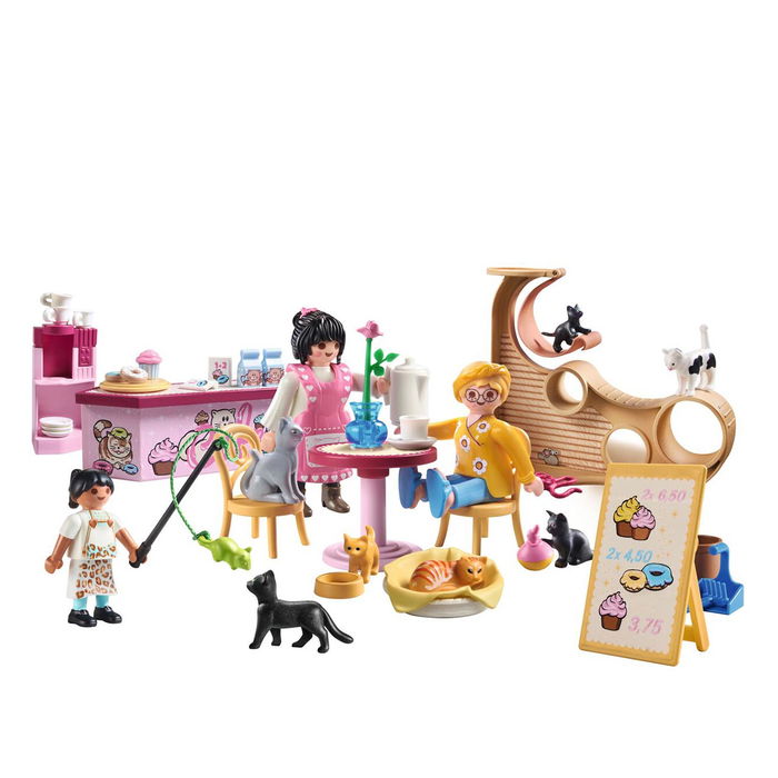 Playmobil Cafetería para Gatos 71744 con Muro de Escalada y Accesorios, Juego de Figuras para Niños +4 Años