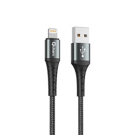 Qcharx Lyon Cable USB A a Lightning de 1m, Carga Rápida 3A, Transferencia de Datos, Cabezal Reforzado Anti-Rotura en Aluminio - Negro