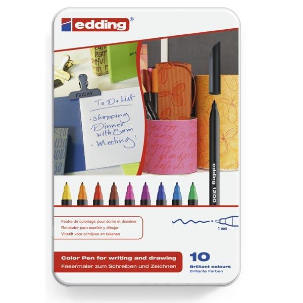 Edding Rotuladores 1200 Colores Surtidos Estuche Metálico 10 Unidades, Punta Fina 1 mm Edding Rotuladores 1200 Colores Surtidos Estuche Metálico 10 Unidades, Punta Fina 1 mm