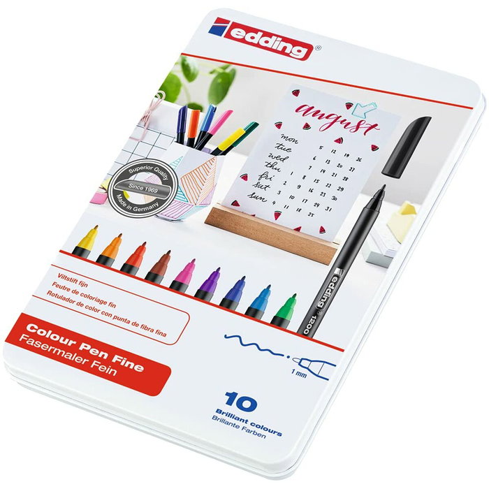 Edding Rotuladores 1200 Colores Surtidos Estuche Metálico 10 Unidades, Punta Fina 1 mm Edding Rotuladores 1200 Colores Surtidos Estuche Metálico 10 Unidades, Punta Fina 1 mm