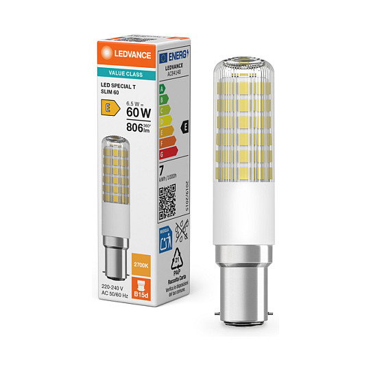 OSRAM LED SPECIAL T Bombilla LED 6.5W B15d Blanco Cálido 806lm Transparente 220-240V Eficiencia E