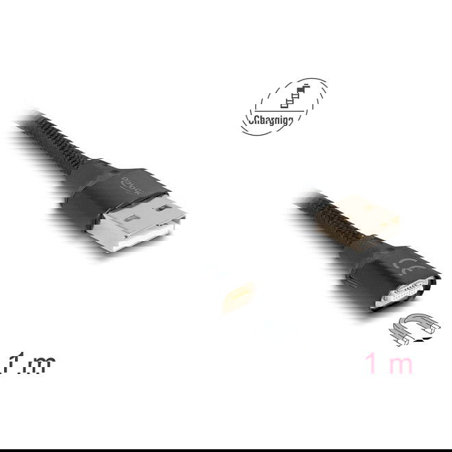Delock 88167 Cable de Carga Magnético USB 2.0 Tipo-A Negro 1 m - Interfaz Magnética para Conector Fácil