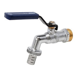 MT Grifo de Esfera para Jardín Pn16 Export con Raccord a Manguera - Palanca Acero Azul, Cuerpo Latón Niquelado, PTFE, 1/4 Vuelta, 16 Bar, -10 a 80°C, Ø¾ x ¾ pulg