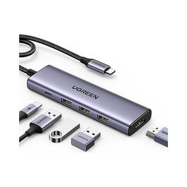 UGREEN 15596 Base para Portátil y Replicador de Puertos USB 3.2 Gen 1 Type-A + Type-C Aluminio