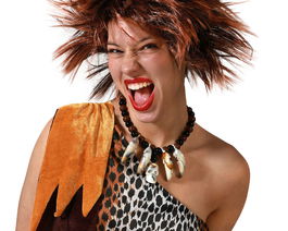 Collar Dientes Cavernícola Mujer Adulto con Colmillos y Calaveras, Accesorio Disfraz Bárbaro Tribal