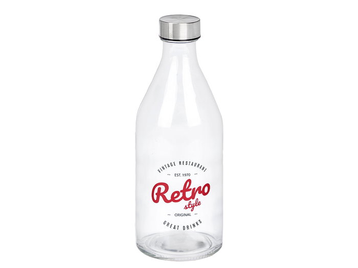 Vivalto Botella Tapón Acero Diseño Retro 1000ml Transparente/Plata 8x27x8cm (Set de 12) Vivalto Botella Tapón Acero Diseño Retro 1000ml Transparente/Plata 8x27x8cm (Set de 12)