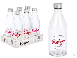 Vivalto Botella Tapón Acero Diseño Retro 1000ml Transparente/Plata 8x27x8cm (Set de 12)