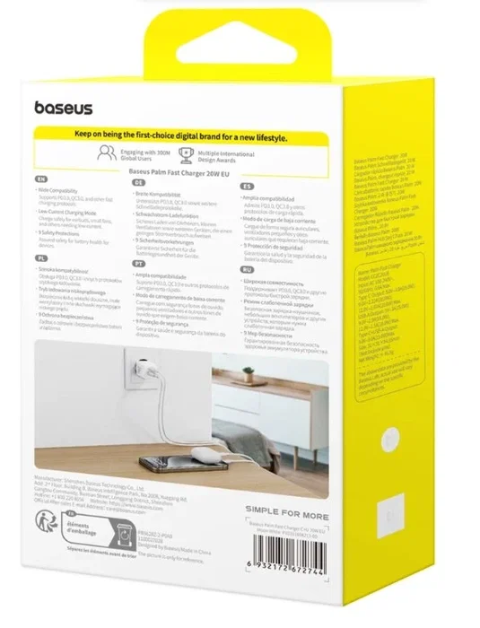 Baseus Palm Fast Charger 20W USB-C + USB-A Moon White Baseus Palm Fast Charger 20W USB-C + USB-A Moon White