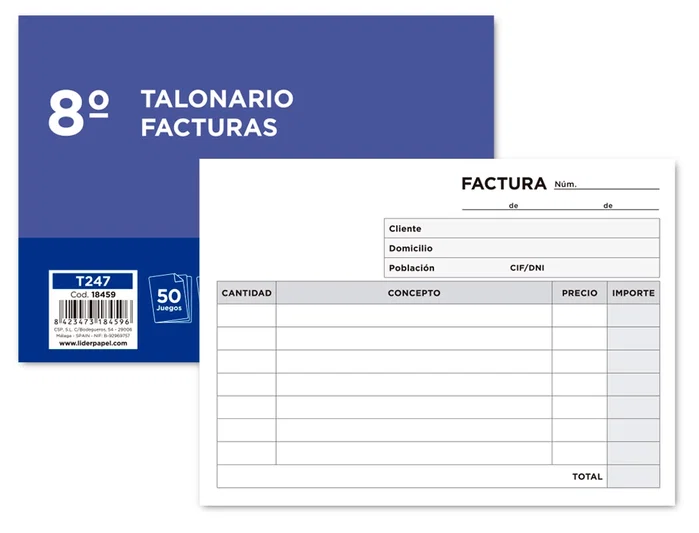 Liderpapel Talonario de facturas 8º original y copia t247 apaisado sin i.v.a Liderpapel Talonario de facturas 8º original y copia t247 apaisado sin i.v.a
