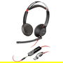 HP Poly Blackwire 5220 Auriculares Estéreo USB-C + 3,5mm, Alámbrico, 20-20000Hz, Micrófono Boom, Negro/Rojo