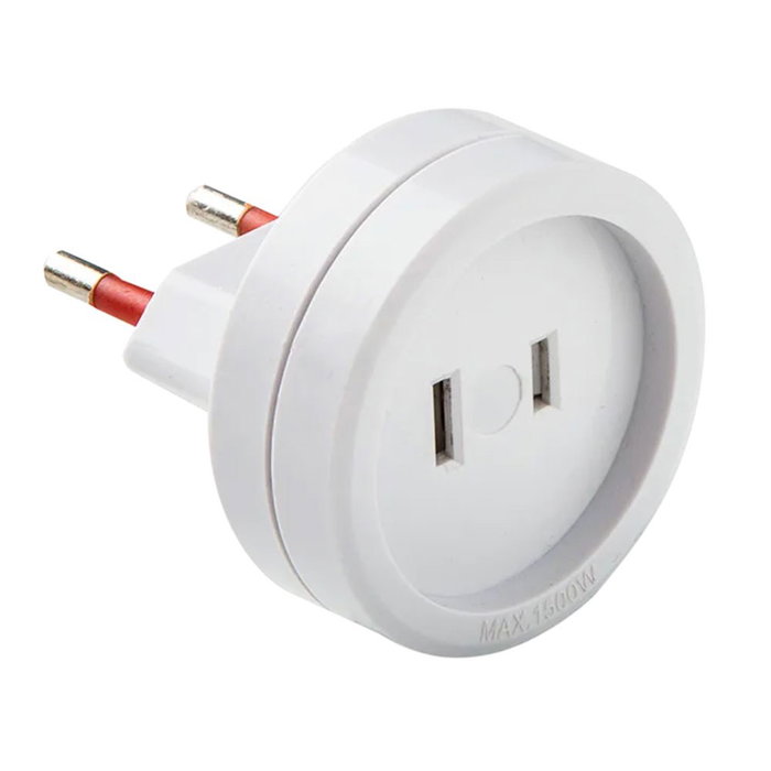 Famatel Adaptador Americano-Europeo con Espigas Planas 10A 250V Blanco Famatel Adaptador Americano-Europeo con Espigas Planas 10A 250V Blanco