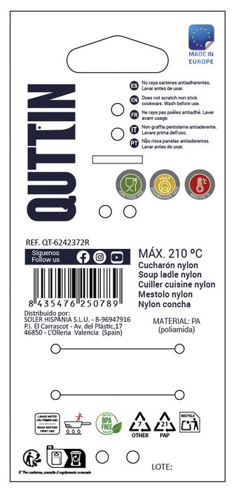 Cucharón de Nylon Inde 29 x 8 cm Negro (24 Unidades)