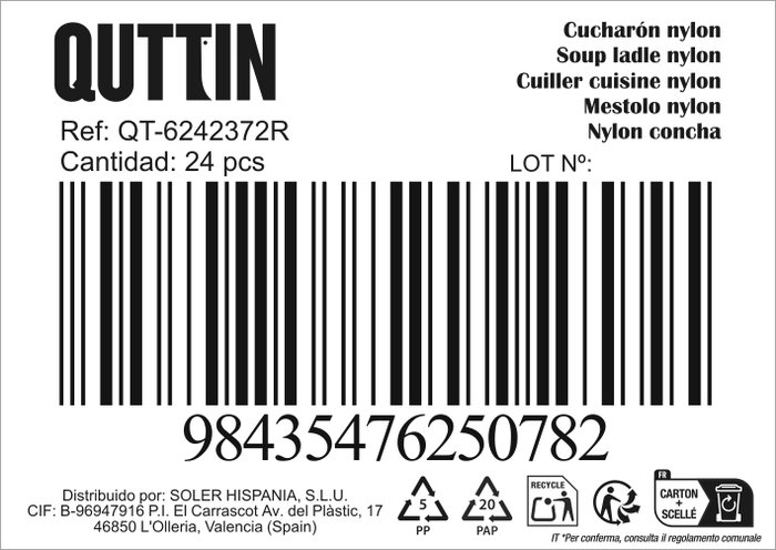 Cucharón de Nylon Inde 29 x 8 cm Negro (24 Unidades)