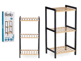 Berilo Estantería de Bambú Negro, 3 Estantes Cuadrados, Rústica, Madera de Pino, para Pared, 70 x 30 x 6 cm