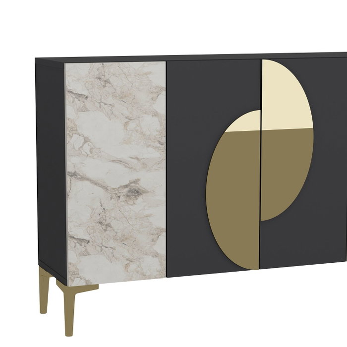 Hanah Home KM120 Consola Antracita, Mármol de Éfeso y Dorado, 120 cm