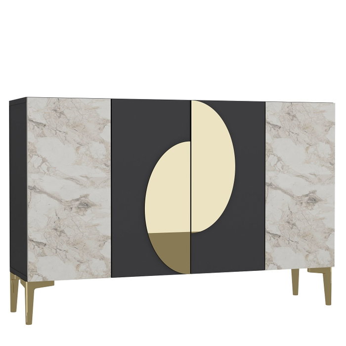 Hanah Home KM120 Consola Antracita, Mármol de Éfeso y Dorado, 120 cm