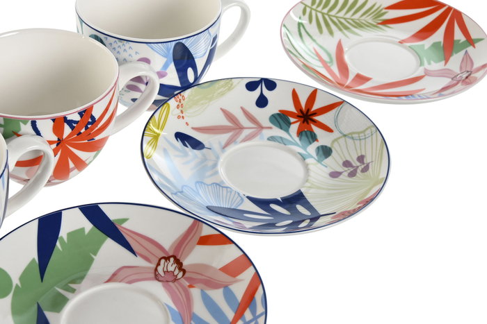 DKD Home Decor Set de Taza y Plato de Porcelana Surtido DKD Home Decor Set de Taza y Plato de Porcelana Surtido
