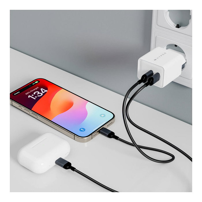HYPER HJG35EU Cargador USB-C GaN 35W Blanco 2 Puertos