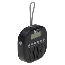 Adler Radio FM Portátil Resistente al Agua IPX4 para Ducha, con Reloj, 2 Alarmas y Función Repetición, 87.5-108 MHz