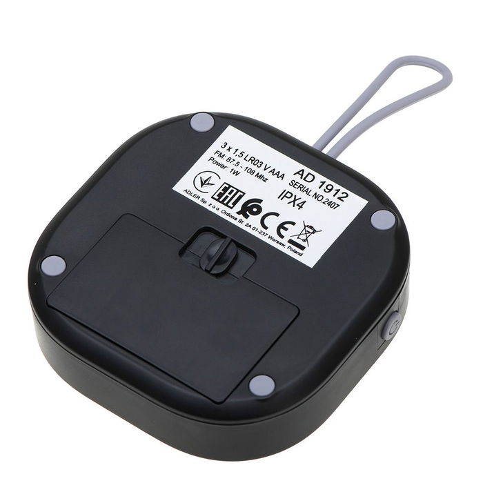 Adler Radio FM Portátil Resistente al Agua IPX4 para Ducha, con Reloj, 2 Alarmas y Función Repetición, 87.5-108 MHz Adler Radio FM Portátil Resistente al Agua IPX4 para Ducha, con Reloj, 2 Alarmas y Función Repetición, 87.5-108 MHz