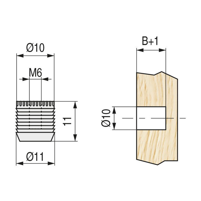 HERRAJES ALK Tuerca Nylon Blanco M6 D11X11 para Taladro 10Mm. Con Ranura en Cabeza (Set 100 Unidades)