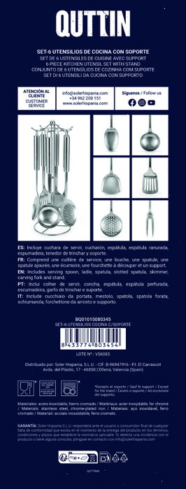 Quttin Set de 6 Utensilios de Cocina con Soporte Colección 341