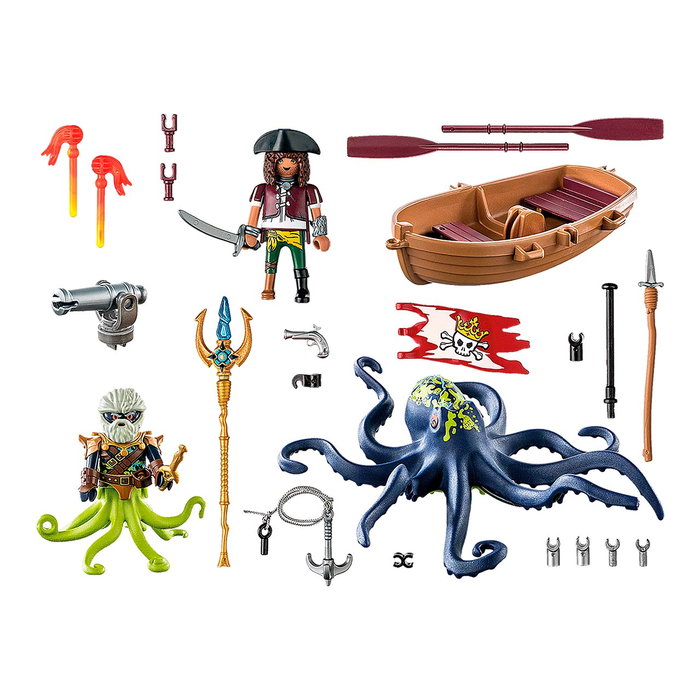 Playmobil Batalla Con Pulo Gigante Piratas 71419 - Kraken y Barco Pirata con Función de Agua