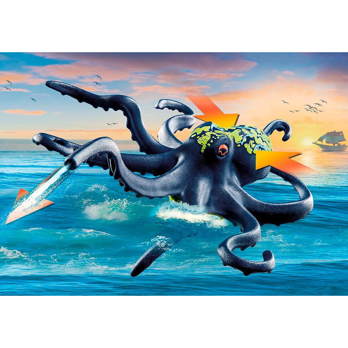 Playmobil Batalla Con Pulo Gigante Piratas 71419 - Kraken y Barco Pirata con Función de Agua