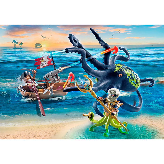 Playmobil Batalla Con Pulo Gigante Piratas 71419 - Kraken y Barco Pirata con Función de Agua