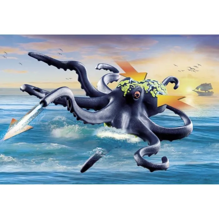 Playmobil Batalla Con Pulo Gigante Piratas 71419 - Kraken y Barco Pirata con Función de Agua
