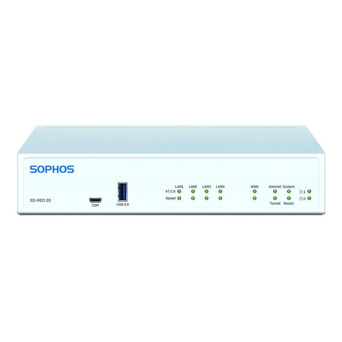 Sophos SD-RED 20 Rev 1 - Dispositivo de Redirección Segura SD-WAN - 250 Mbps - 4 puertos Gigabit LAN - Blanco Sophos SD-RED 20 Rev 1 - Dispositivo de Redirección Segura SD-WAN - 250 Mbps - 4 puertos Gigabit LAN - Blanco