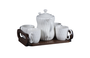 DKD Home Decor Set de Café de 6 Piezas en Porcelana y Bambú Blanco