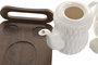 DKD Home Decor Set de 6 Piezas Pengjia 25 Tazas de Porcelana y Bambú Blanco/Marrón Oscuro 23x19x28 cm