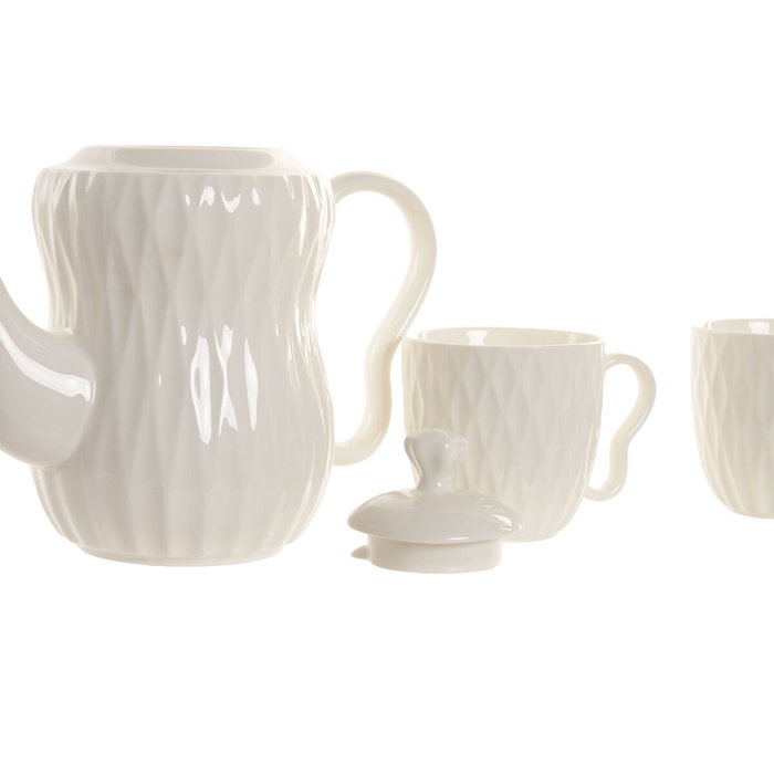 DKD Home Decor Set de Café de 6 Piezas en Porcelana y Bambú Blanco DKD Home Decor Set de Café de 6 Piezas en Porcelana y Bambú Blanco