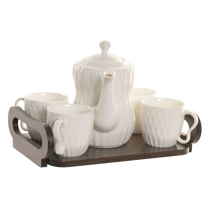 DKD Home Decor Set de Café de 6 Piezas en Porcelana y Bambú Blanco DKD Home Decor Set de Café de 6 Piezas en Porcelana y Bambú Blanco