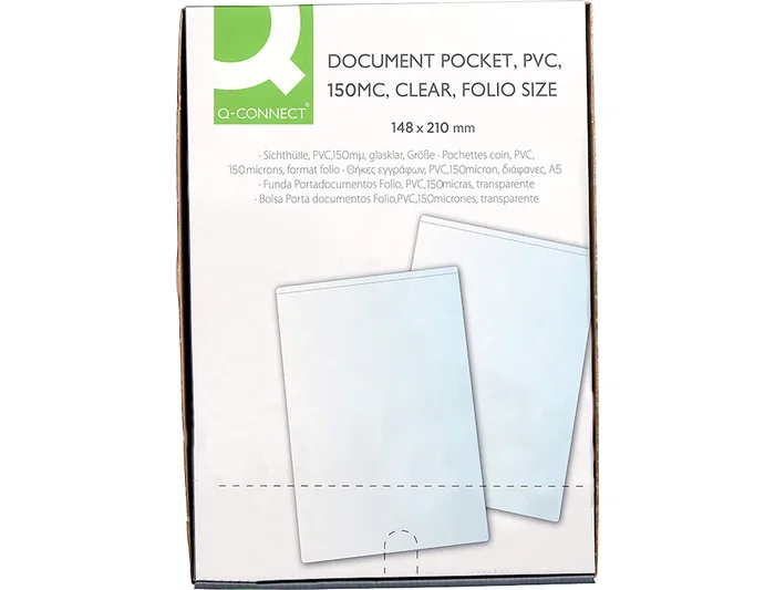 Q-connect Funda Portadocumentos Transparente DIN A5 150 micras PVC con Uñero 148x210 mm